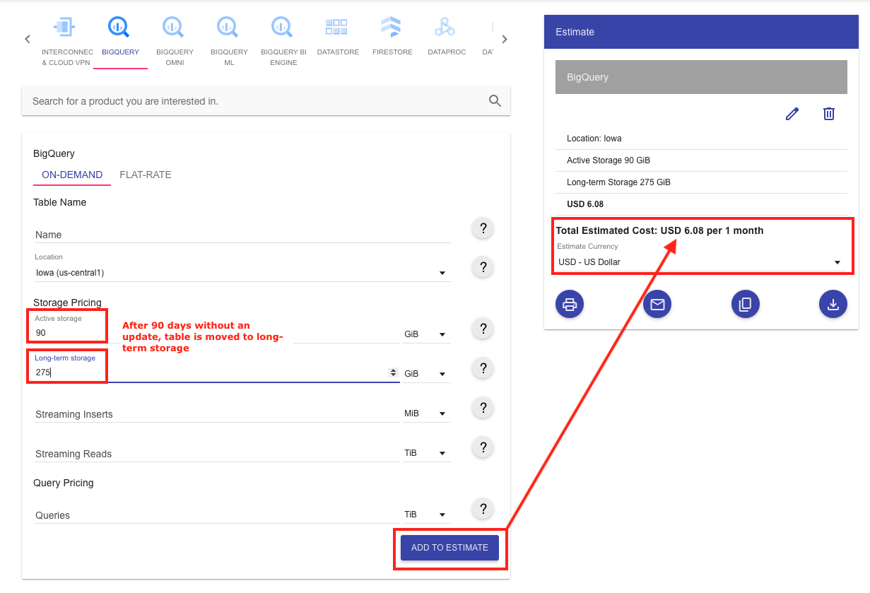 Bigquery storage cost