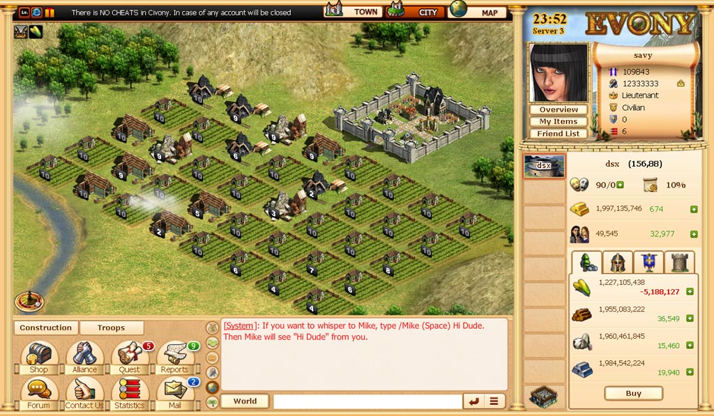 Browser game evony