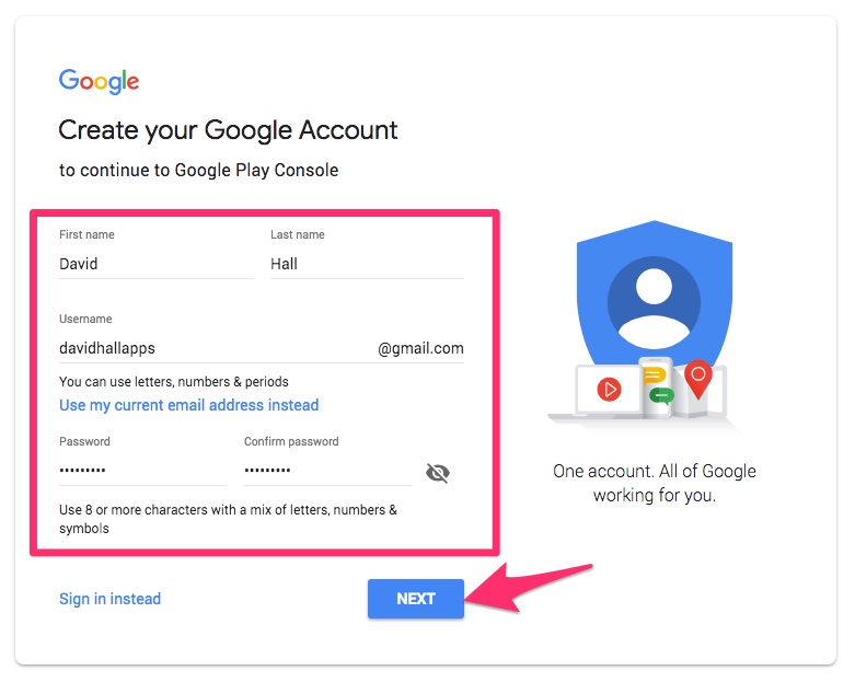 Sign up for google apps