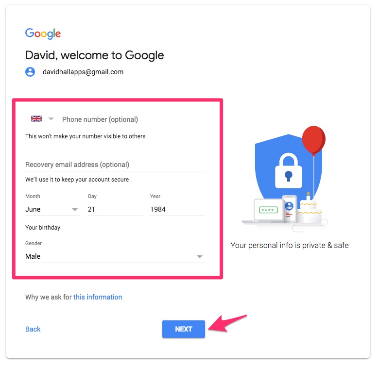 Sign up for google apps