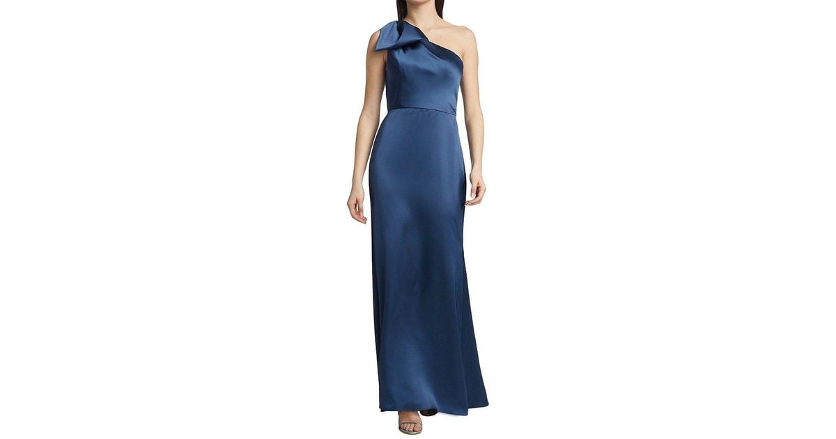 Amsale satin one shoulder gown