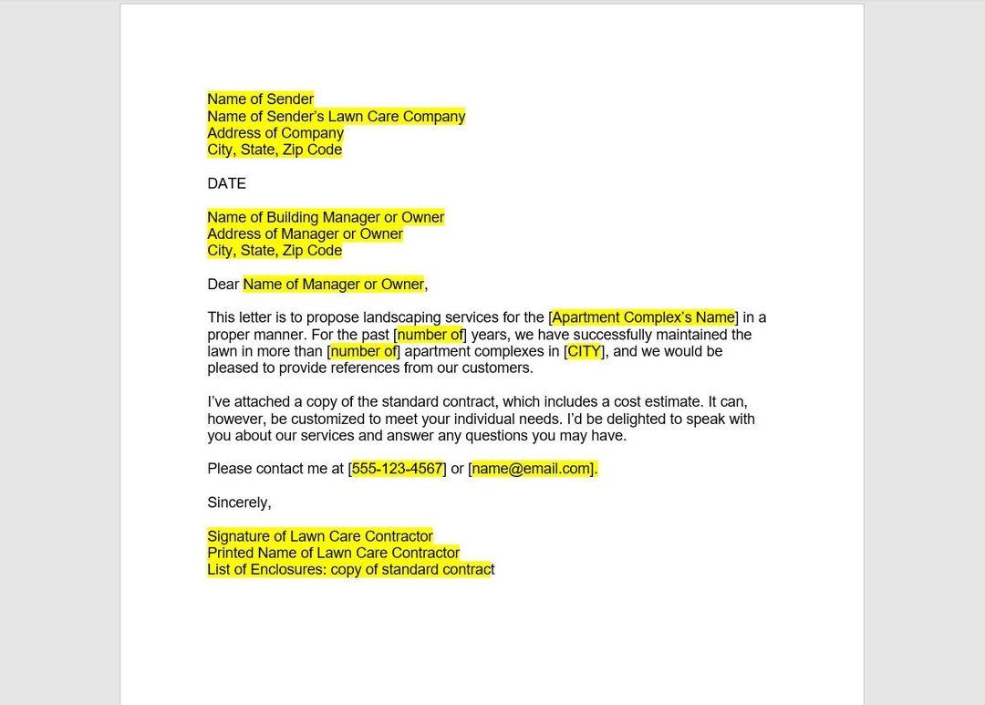 Proposal bid landscaping grass excel editable grounds ikase proposals